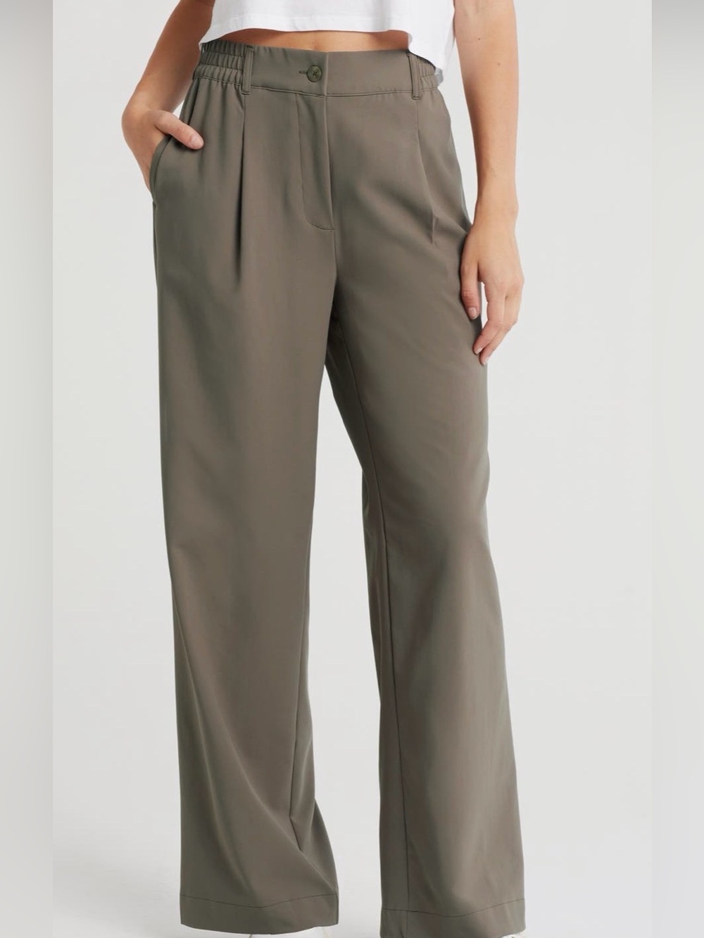 Beyond Yoga Khaki Status Wide-Leg Trousers